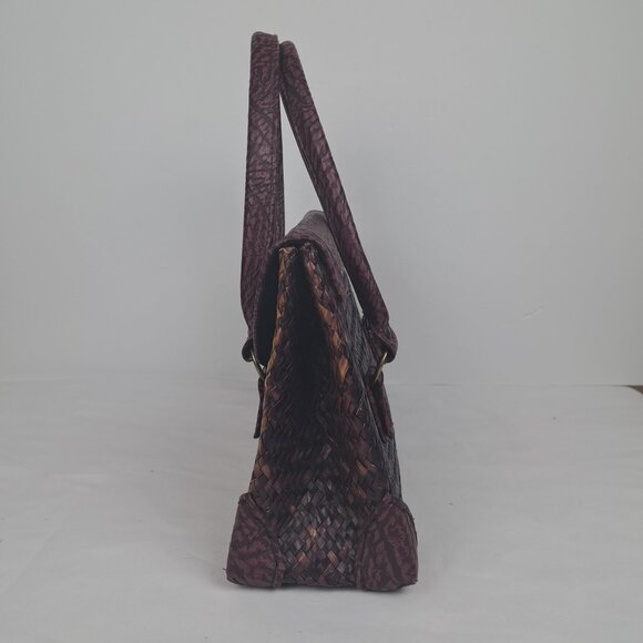 Vintage Straw and Faux Leather Purple Tan Bag - Picture 6 of 16